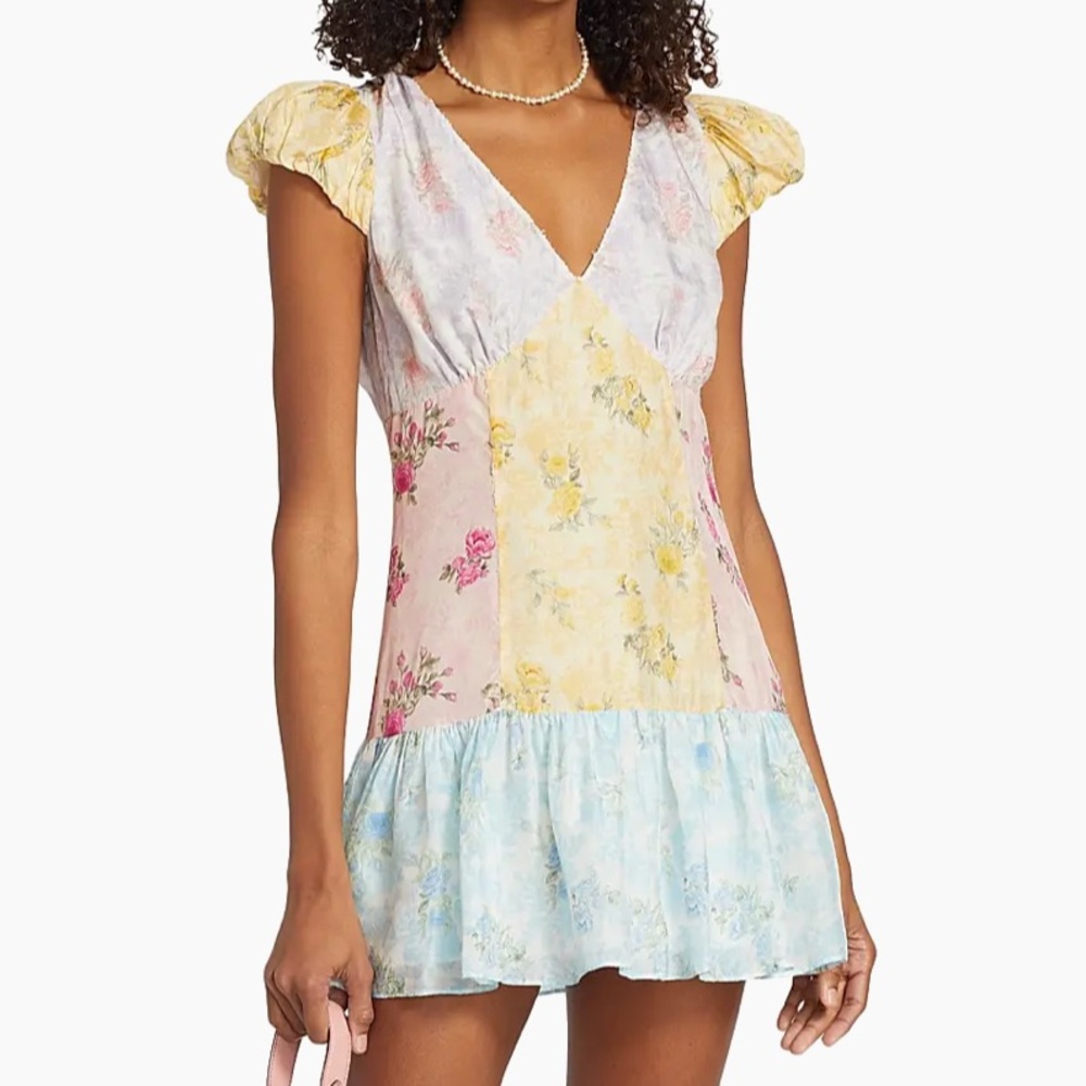 Loveshackfancy Rainbow Clouds Russ Patchwork Silk… - image 3